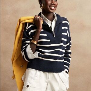 Banana Republic Navy and Cream Striped Sweater